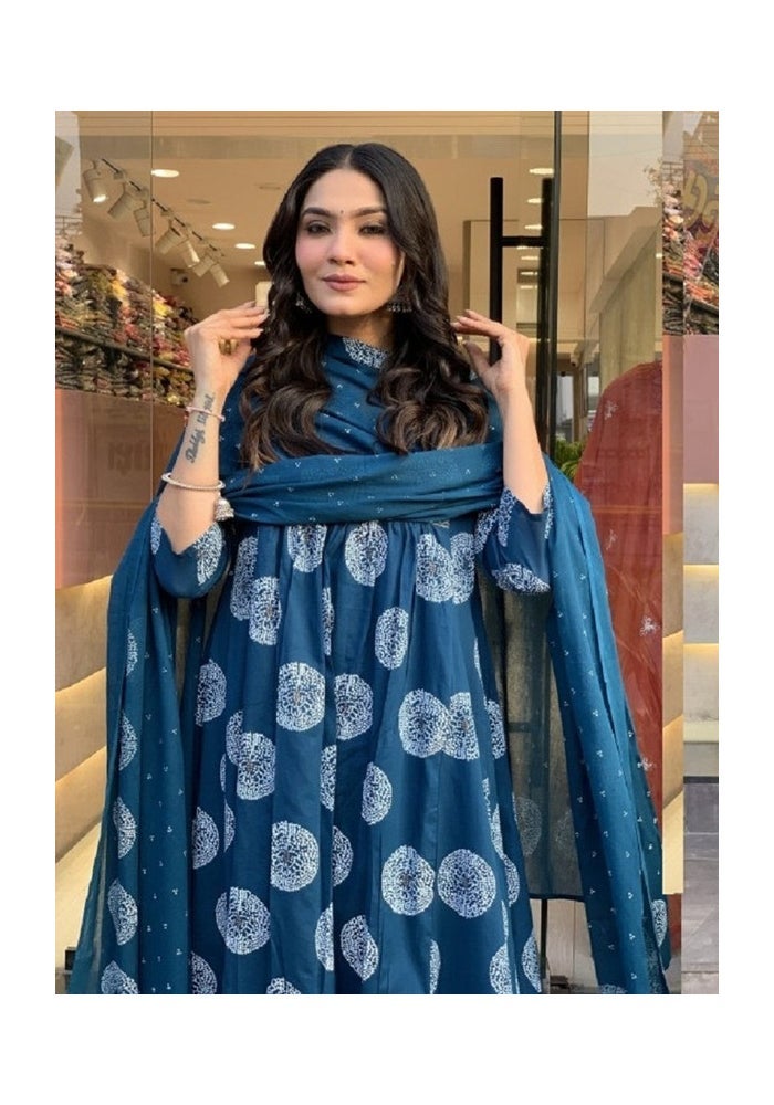 Malishka Export Blue Rayon Printed Anarkali Kurta Pant With Dupatta for Women - Image 5